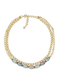 Teal and White Short Necklace