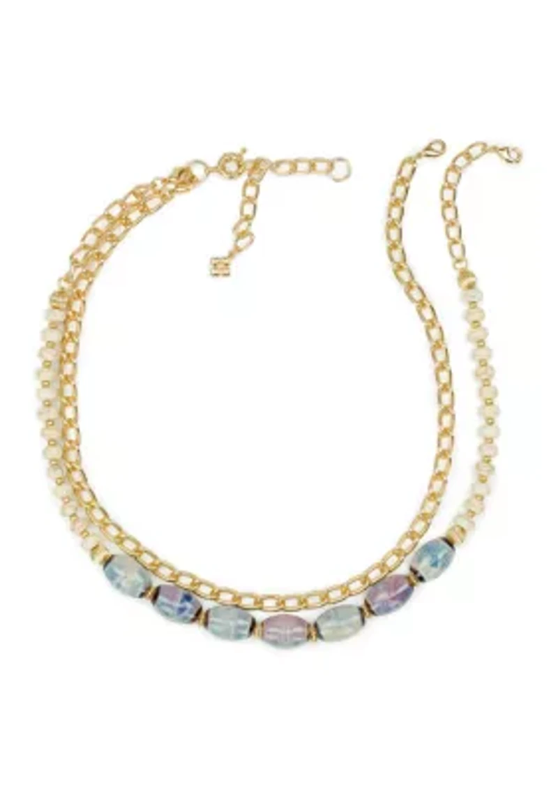 Teal and White Short Necklace