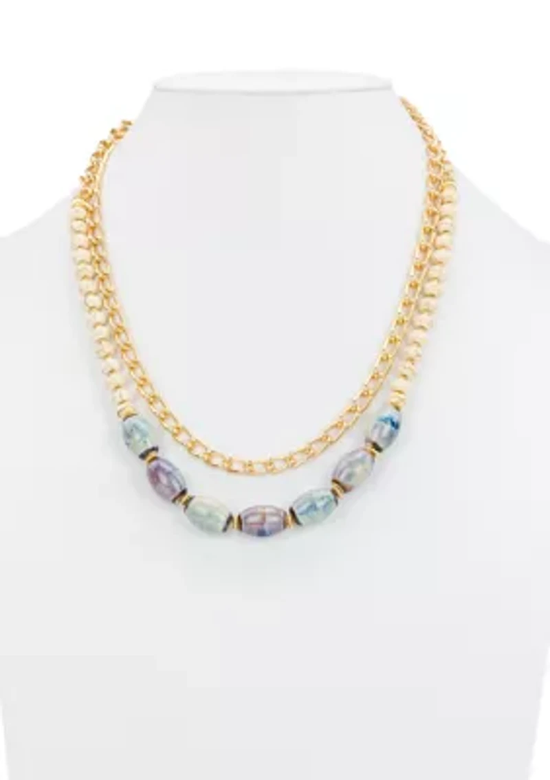 Teal and White Short Necklace