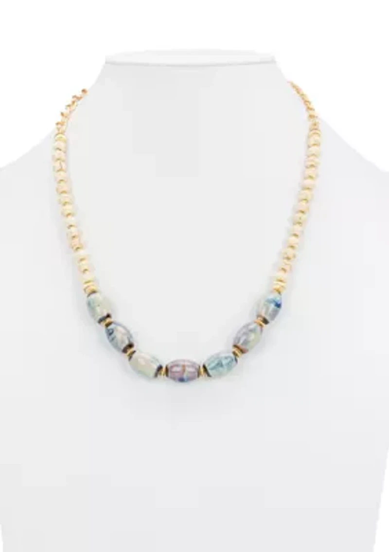 Teal and White Short Necklace
