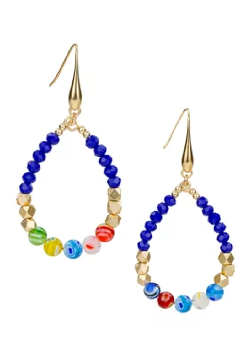 Matte Gold Blue Teardrop Earrings