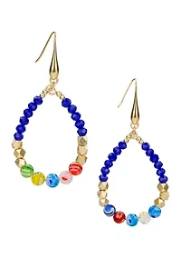 Matte Gold Blue Teardrop Earrings