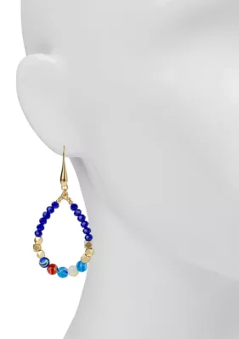Matte Gold Blue Teardrop Earrings