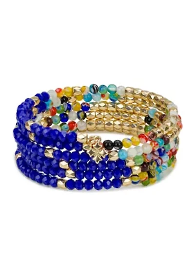 Blue Beaded Coil Bracelet