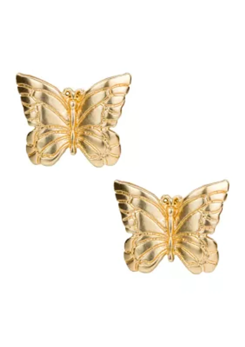 Matte Gold Tone Butterfly Stud Earrings