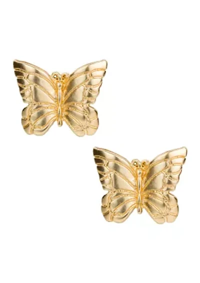 Matte Gold Tone Butterfly Stud Earrings