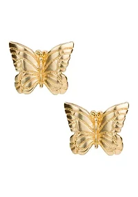 Matte Gold Tone Butterfly Stud Earrings