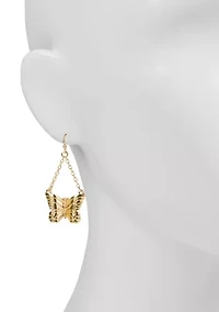 Matte Gold Tone Butterfly Chain Drop Earrings