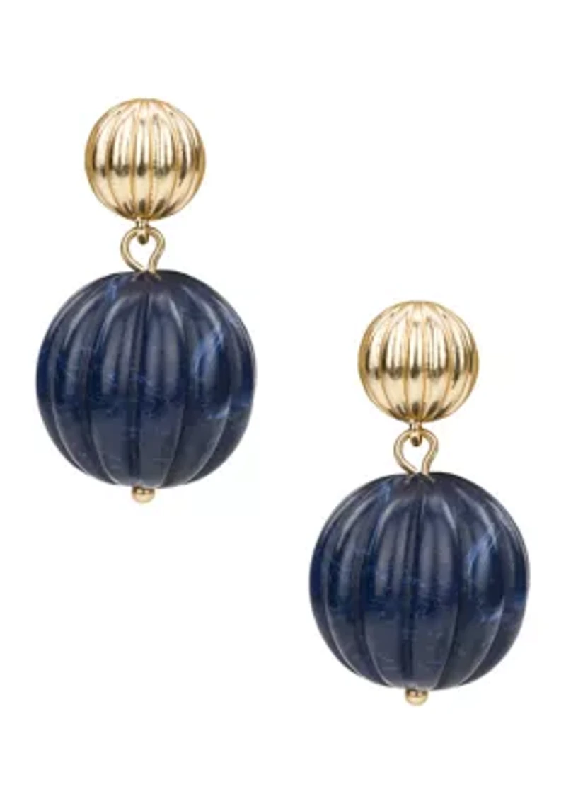 Blue Bead Drop Post Earrings