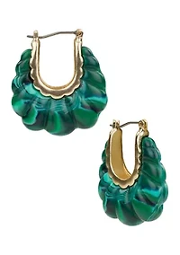 Green Scalloped Huggie Hoop Earrings
