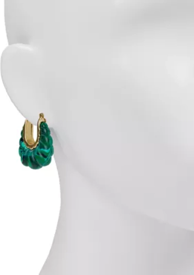 Green Scalloped Huggie Hoop Earrings