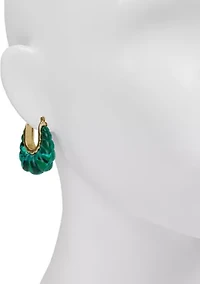 Green Scalloped Huggie Hoop Earrings