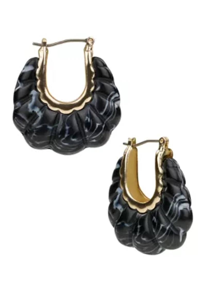 Green Scalloped Huggie Hoop Earrings