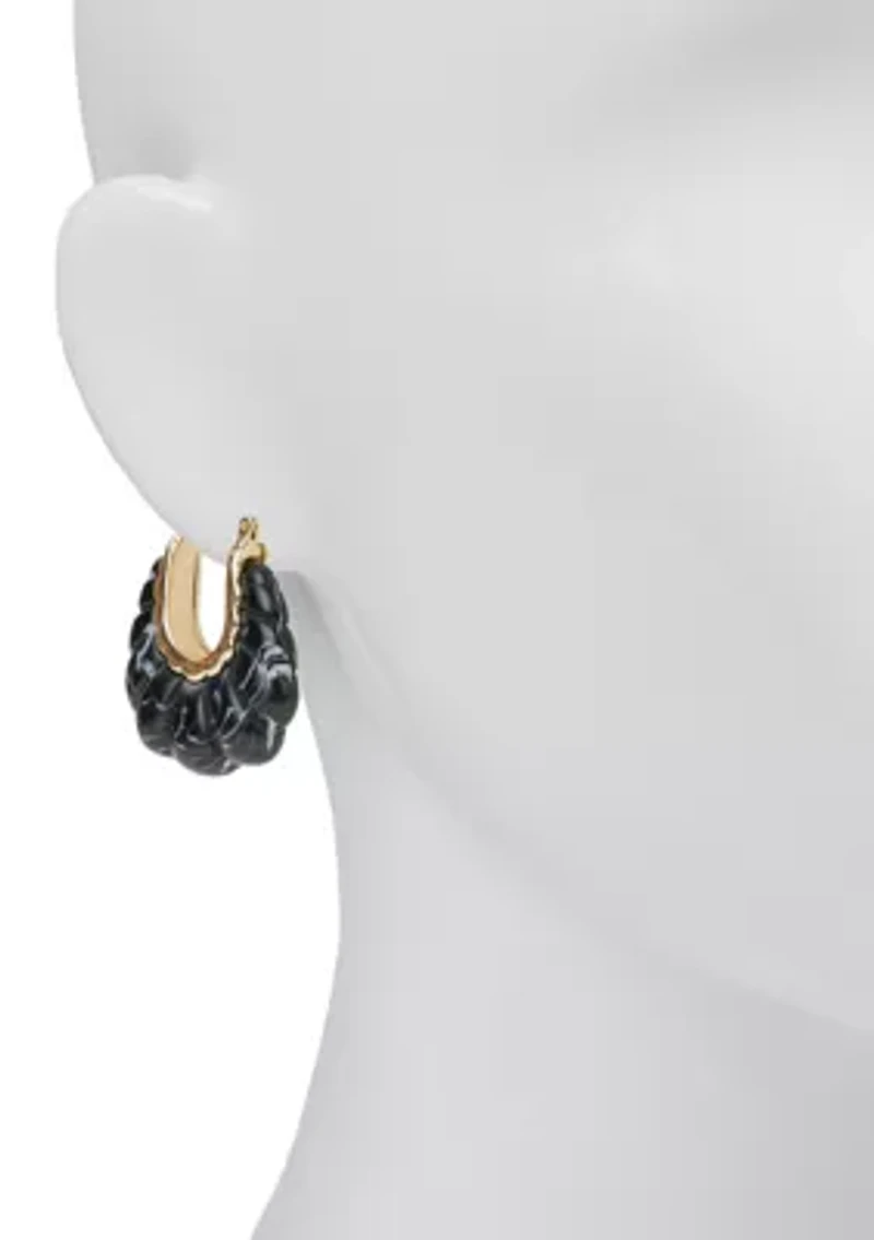 Green Scalloped Huggie Hoop Earrings