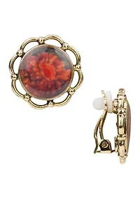 Red Flower Button Earrings