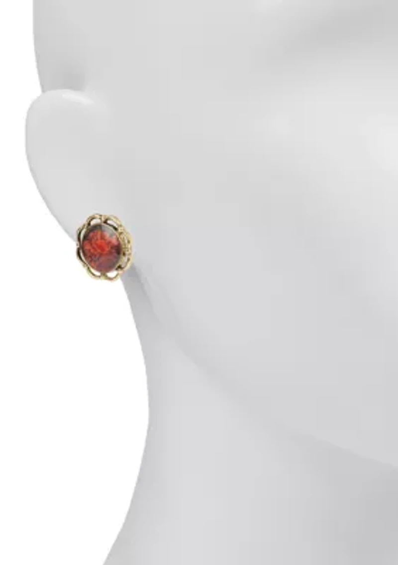 Red Flower Button Earrings
