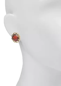 Red Flower Button Earrings