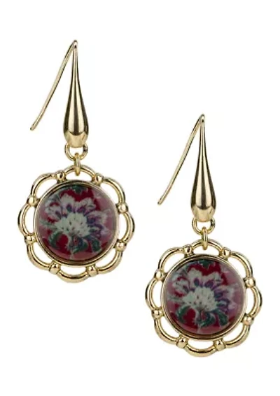 Red Flower French Wire Earrings