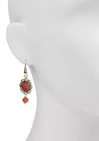 Red Flower Wire Drop Earrings