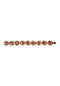 Red Flower Gold Tone Link Bracelet 