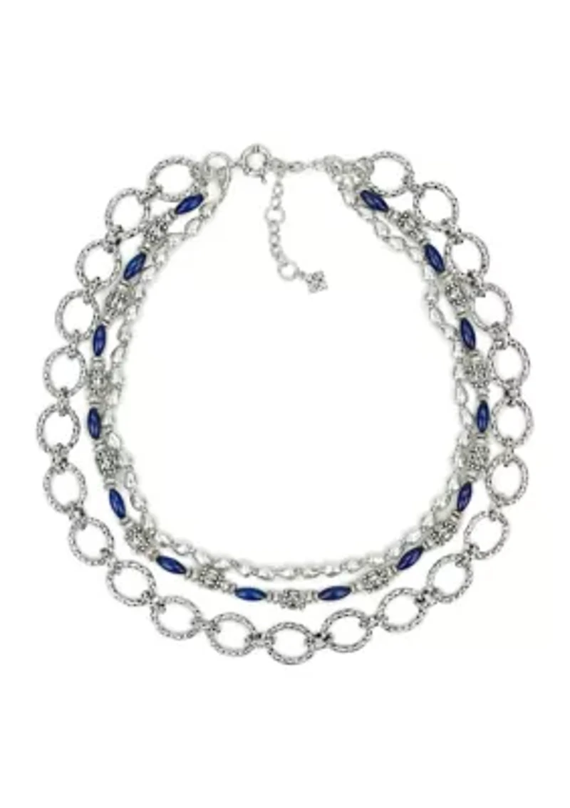 Blue Beaded Silver Tone Modular Multi Necklace