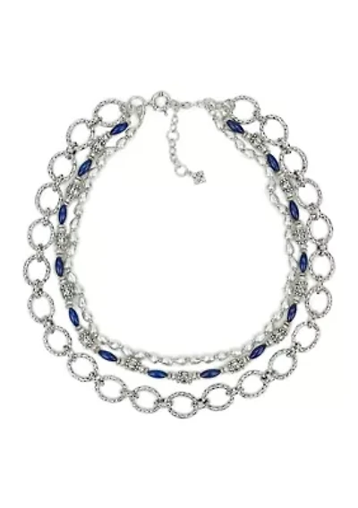 Blue Beaded Silver Tone Modular Multi Necklace