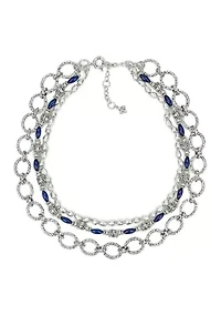 Blue Beaded Silver Tone Modular Multi Necklace
