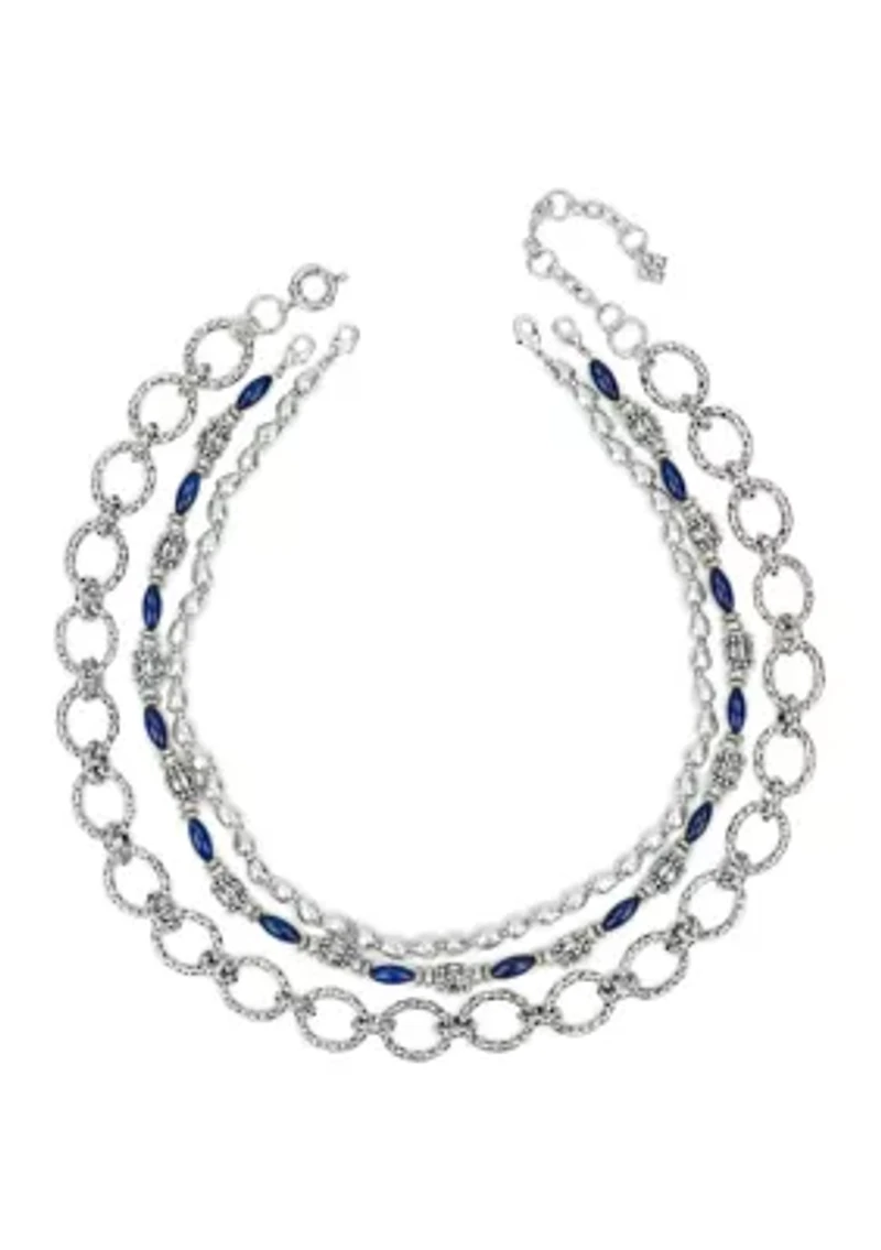 Blue Beaded Silver Tone Modular Multi Necklace