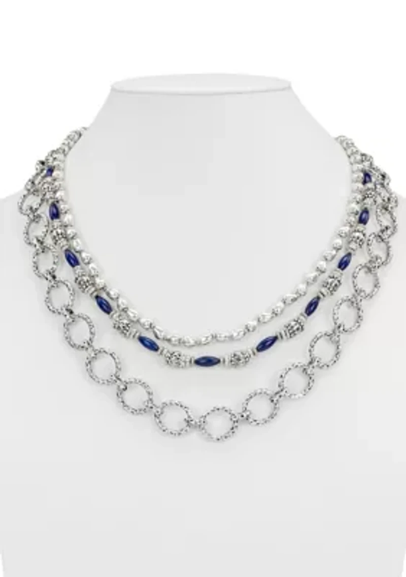 Blue Beaded Silver Tone Modular Multi Necklace