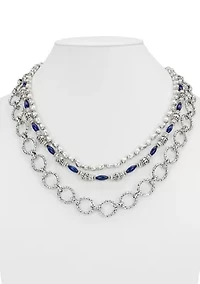 Blue Beaded Silver Tone Modular Multi Necklace