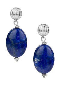 Blue Worn Rhodium Oval Drop Post Earrings