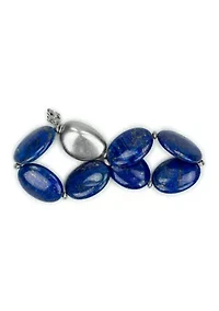 Blue Beaded Worn Rhodium Stretch Bracelet 