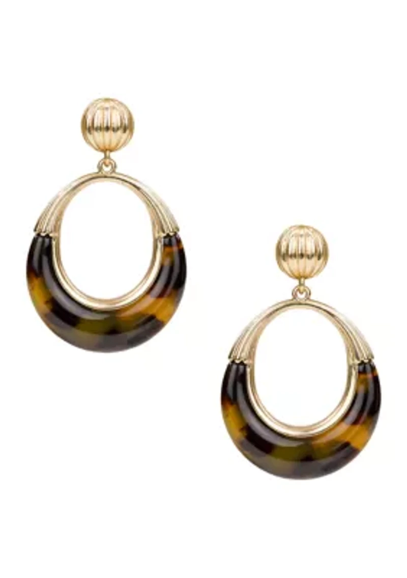 Jet Gold Tone Doorknocker Earrings