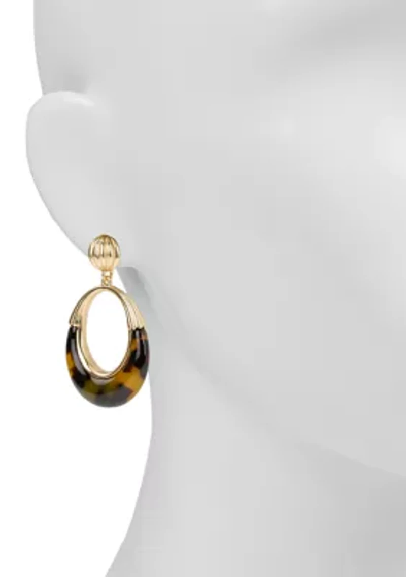 Jet Gold Tone Doorknocker Earrings