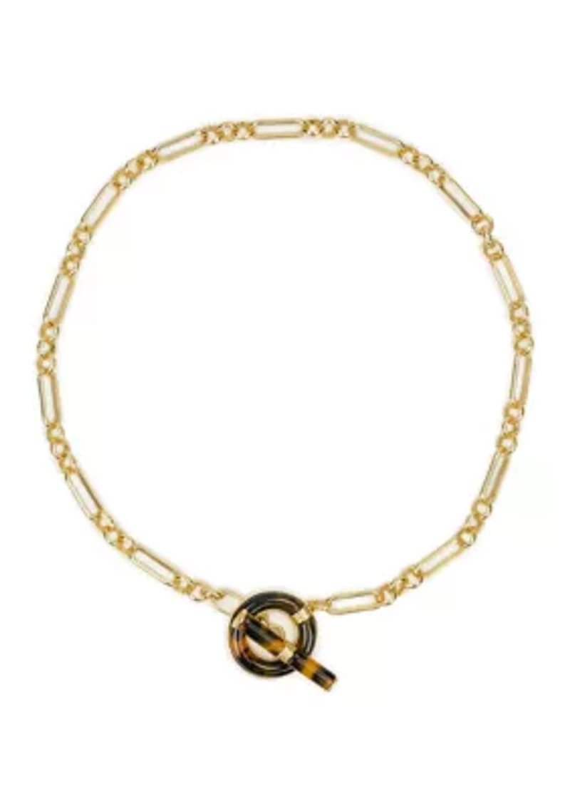 Jet Pendant Gold Tone Toggle Necklace