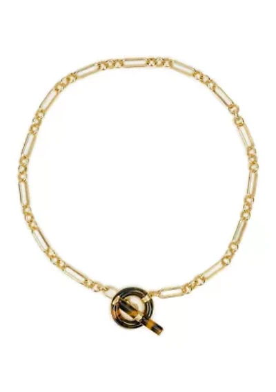 Jet Pendant Gold Tone Toggle Necklace