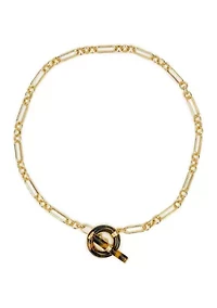 Jet Pendant Gold Tone Toggle Necklace
