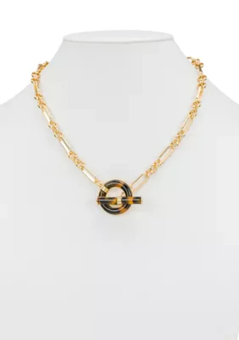 Jet Pendant Gold Tone Toggle Necklace