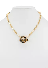 Jet Pendant Gold Tone Toggle Necklace