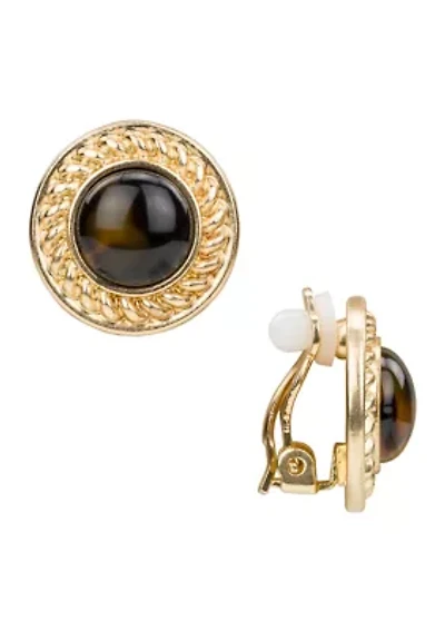Gold Tone Clip On Button Earrings