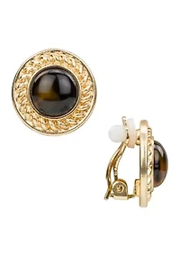 Gold Tone Clip On Button Earrings