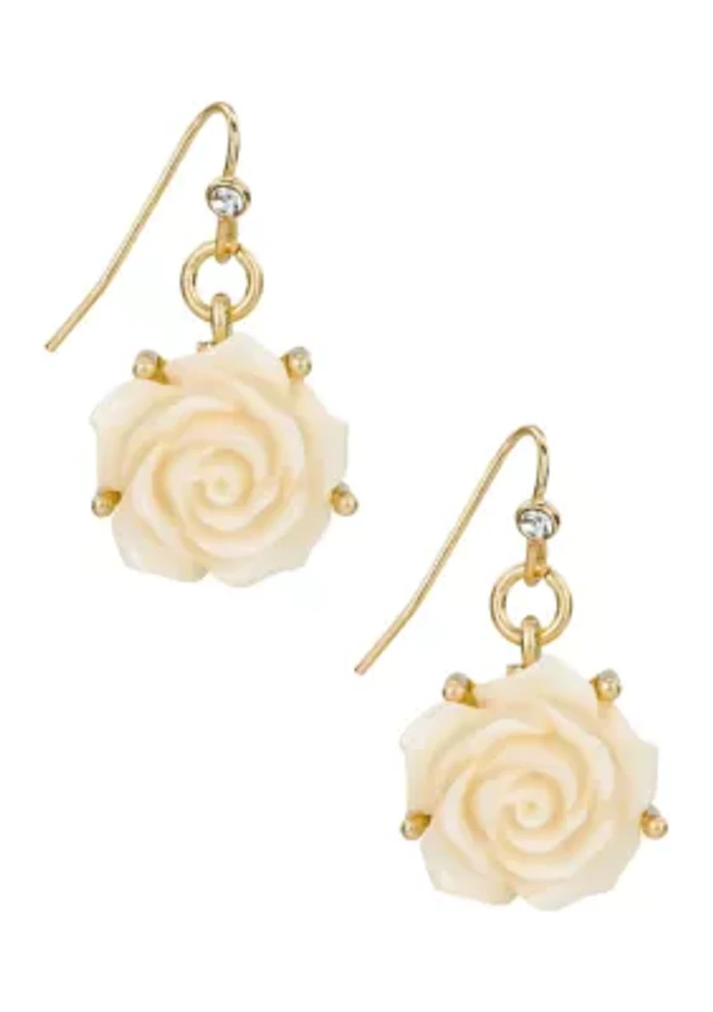 White Rose Drop Earrings