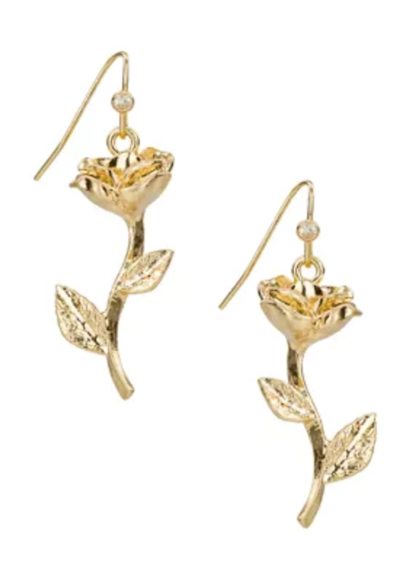 Rose with Stem Drop Earrings