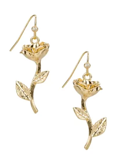Rose with Stem Drop Earrings