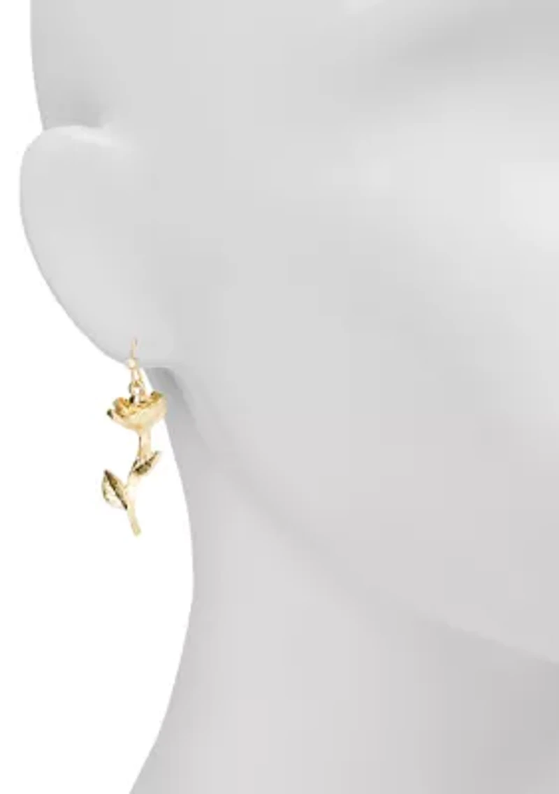 Rose with Stem Drop Earrings