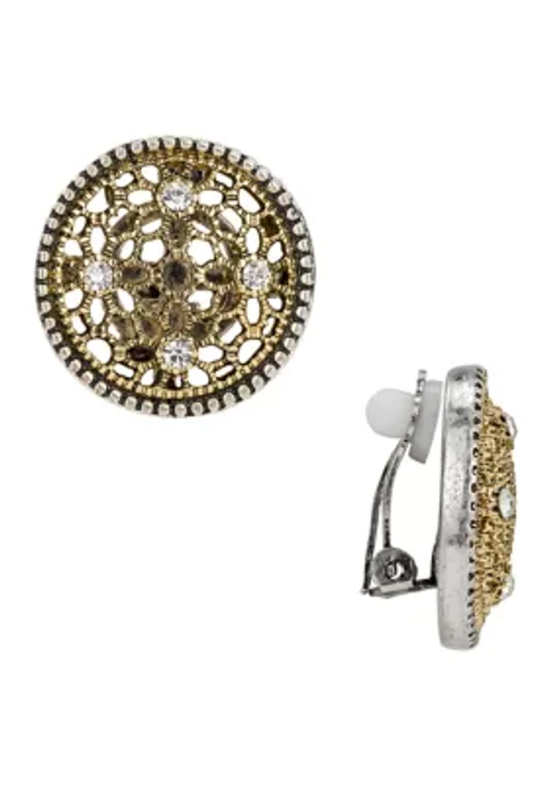 Two Tone Button Clip Earrings