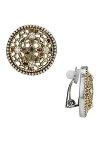 Two Tone Button Clip Earrings