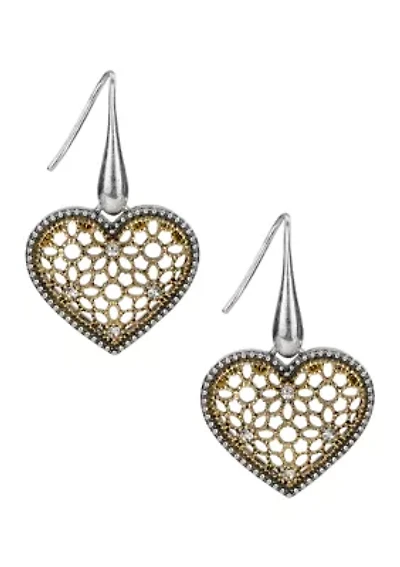 Heart Drop Two Tone Earrings