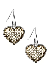 Heart Drop Two Tone Earrings