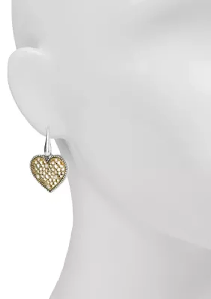 Heart Drop Two Tone Earrings